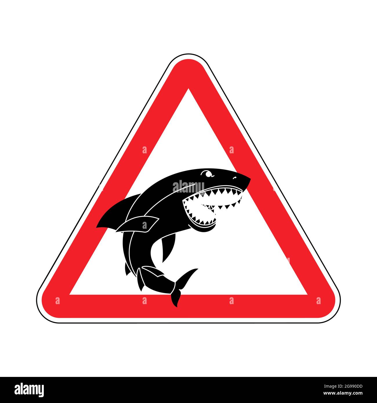 Attenzione Shark. Attenzione predatore di mare. Cartello rosso triangolare. Illustrazione Vettoriale
