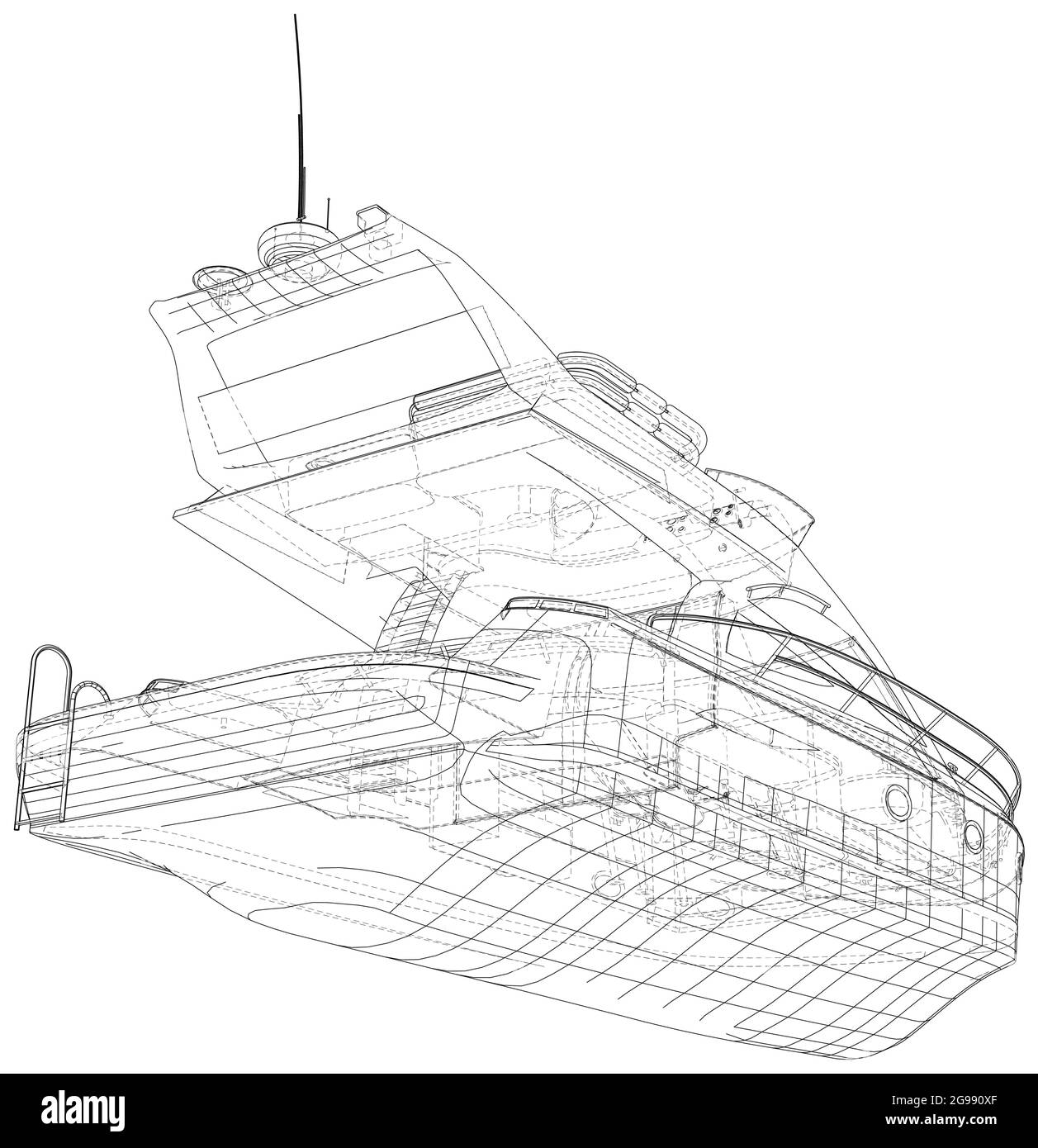 Yacht di lusso. Formato EPS10. Vettore wire-frame creato in 3d Illustrazione Vettoriale