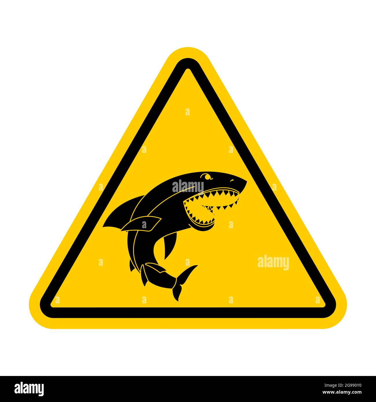 Attenzione Shark. Attenzione predatore di mare. Cartello giallo triangolare. Illustrazione Vettoriale