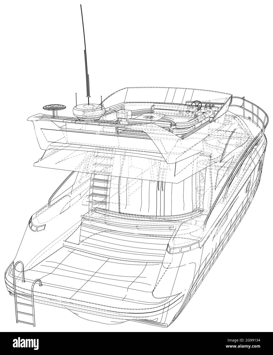 Vector Outline Yacht. Yacht a motore con telaio a filo. Formato EPS10. Vettore creato di 3d Illustrazione Vettoriale