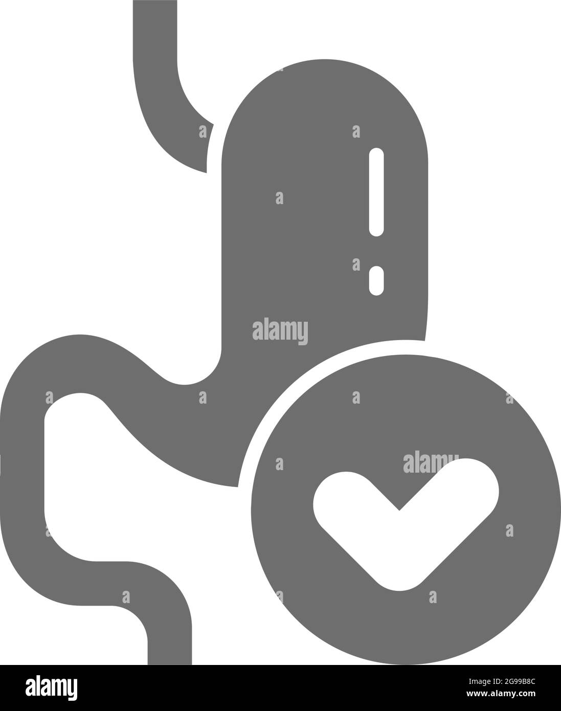 Vettore stomaco sano, batteri probiotici icona grigia. Illustrazione Vettoriale