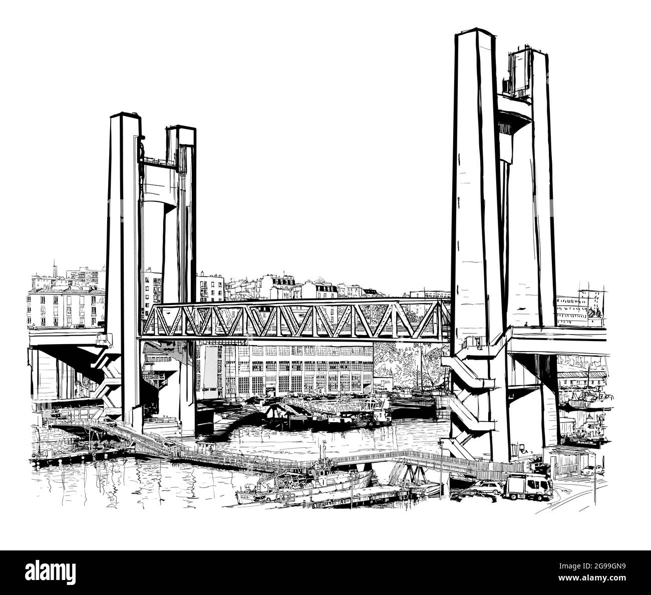 Grande ponte di sollevamento di Recouvrance a Brest, Bretagna - Francia - illustrazione vettoriale Illustrazione Vettoriale