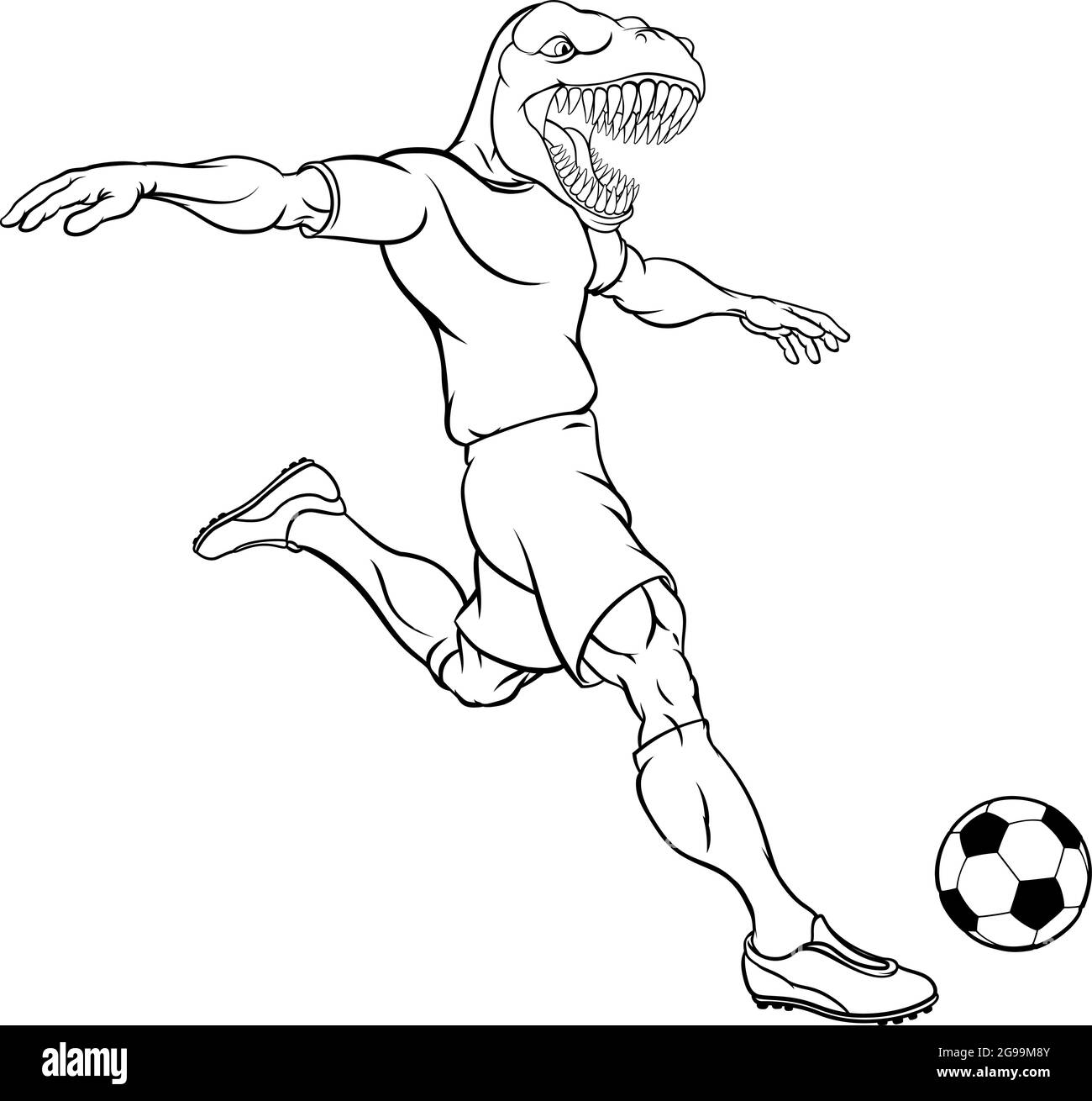 Dinosauro Soccer Football Player mascotte sportive Illustrazione Vettoriale