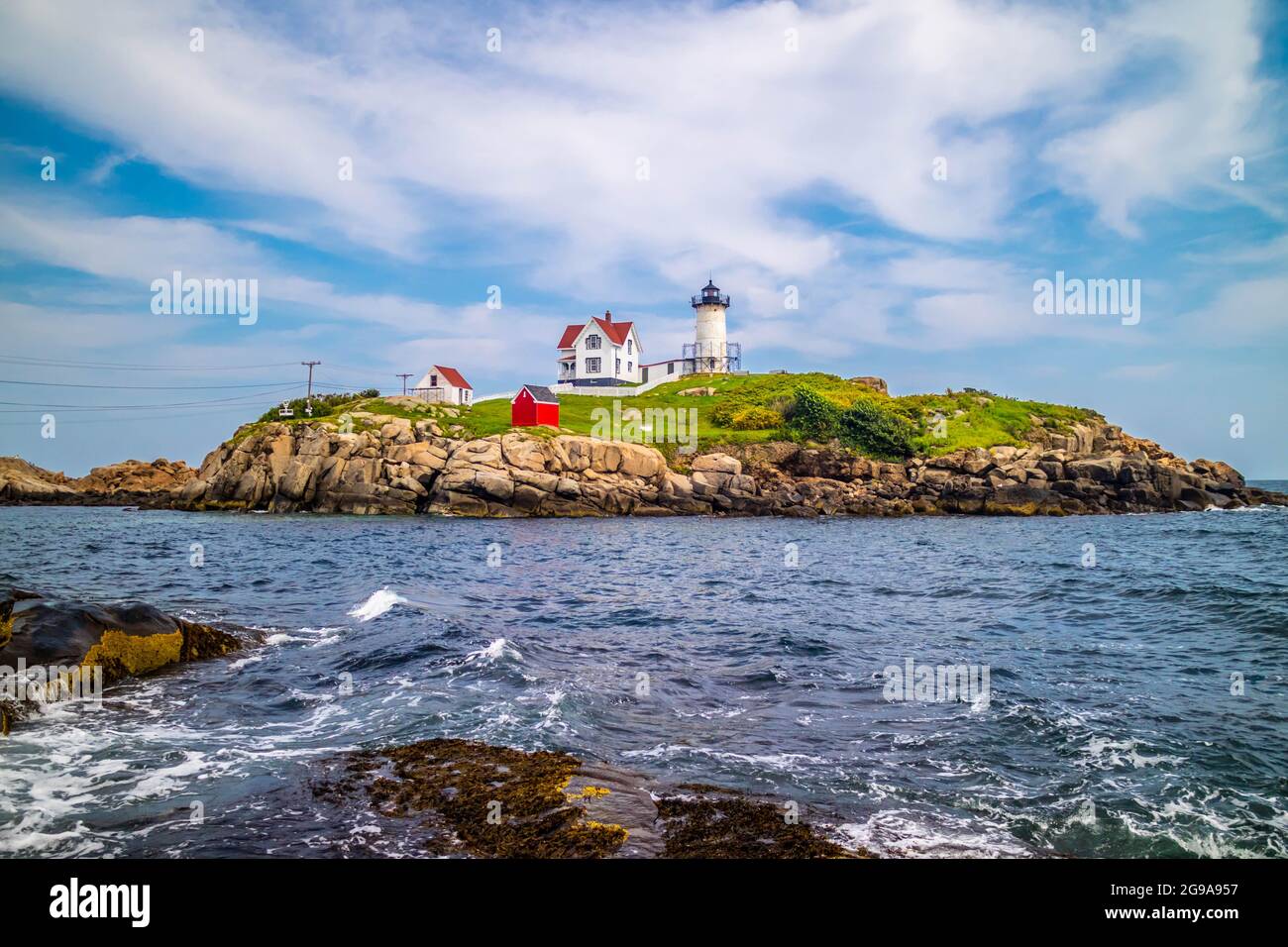 La bellezza della stazione di luce, Nubble luce in Cape Neddick luce a York, Maine Foto Stock
