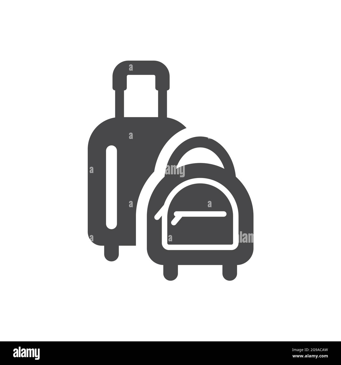 Icona vettoriale nera del bagaglio e della borsa. Simbolo bagaglio, valigia. Illustrazione Vettoriale