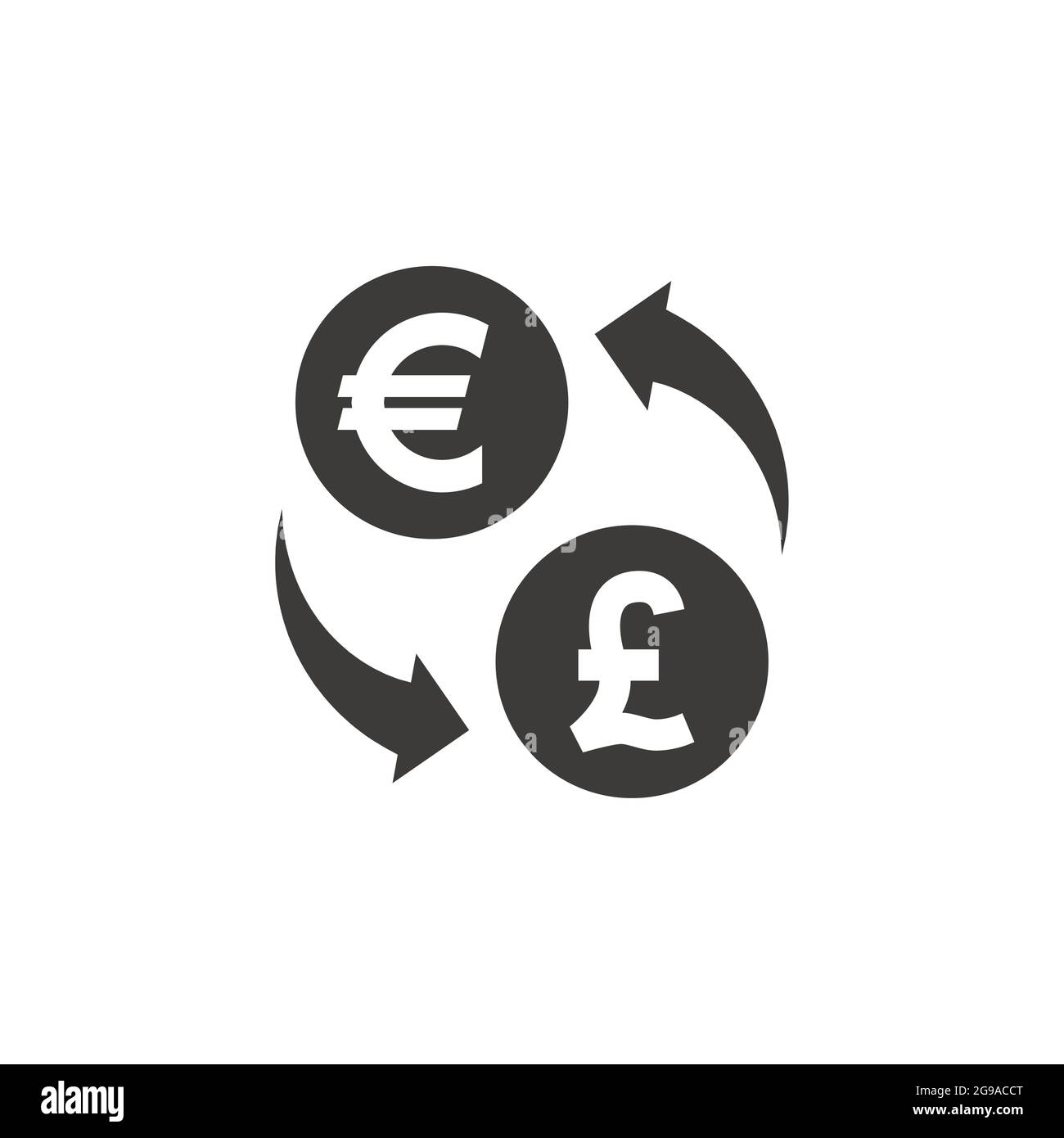 Icona del vettore nero per lo scambio di sterline ed euro. Loop con frecce, simbolo della valuta. Illustrazione Vettoriale