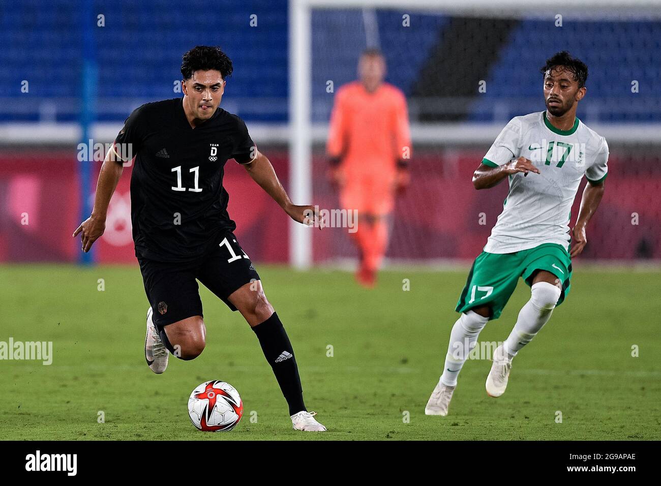 YOKOHAMA, GIAPPONE - LUGLIO 25: Nadiem Amiri della Germania durante la partita del torneo olimpico di calcio maschile di Tokyo 2020 tra Arabia Saudita e Germania allo stadio Nissan il 25 luglio 2021 a Yokohama, Giappone (Foto di Pablo Morano/Orange Pictures) Foto Stock