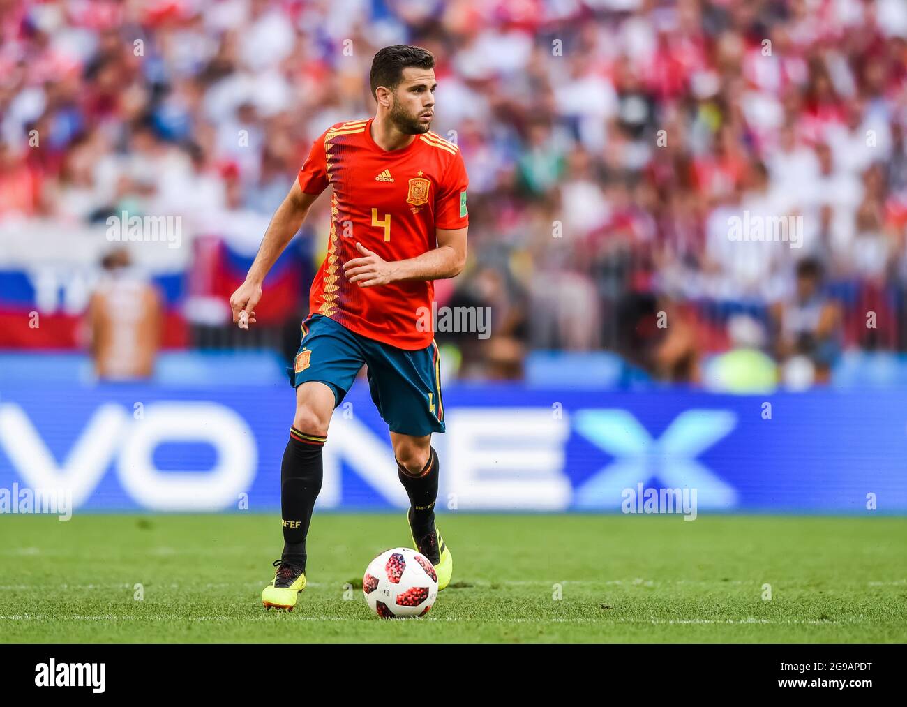 Mosca, Russia – 1 luglio 2018. Spagna nazionale di calcio difensore Nacho durante la Coppa del mondo FIFA 2018 turno di 16 partita Spagna vs Russia Foto Stock