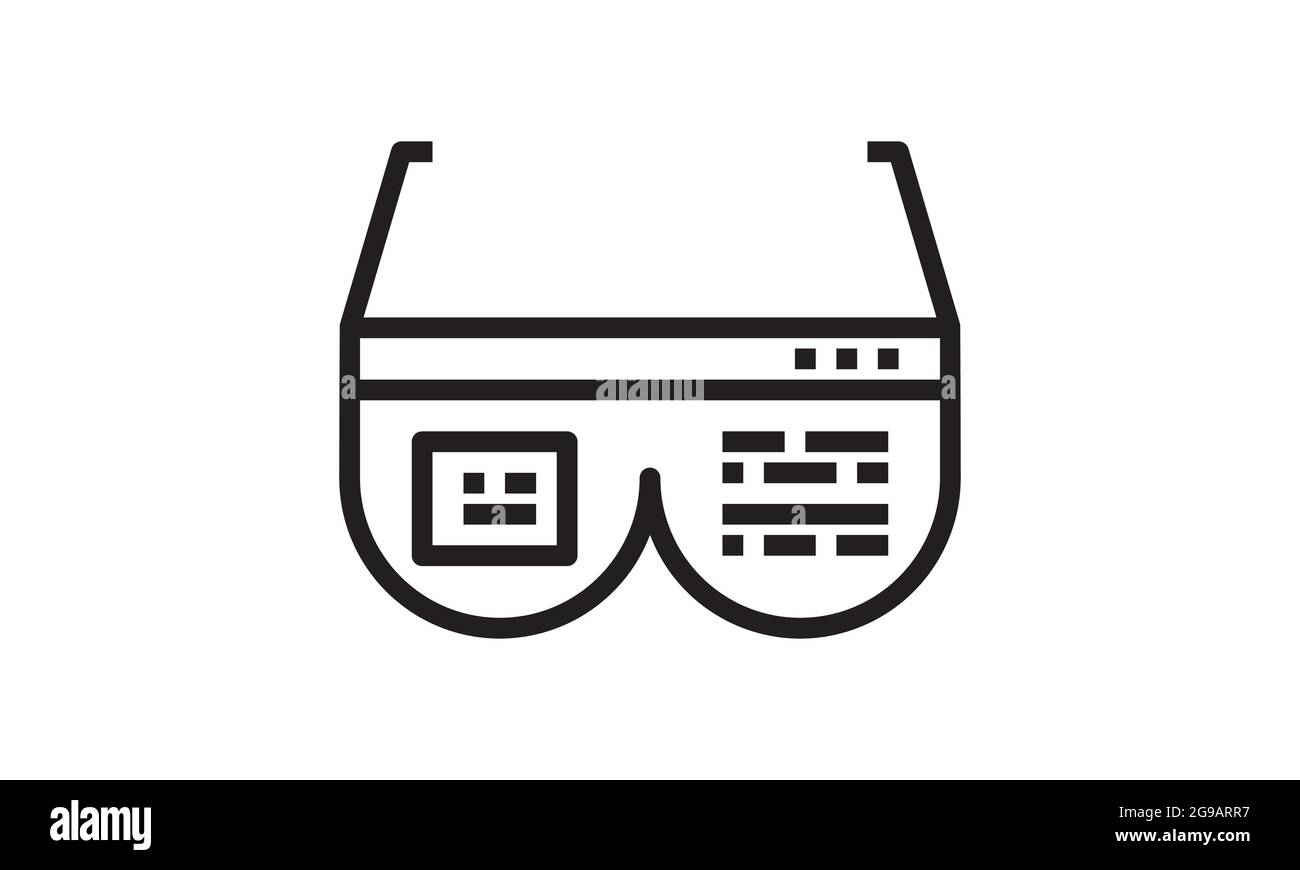 Icona della linea nera degli occhiali VR. Occhiali o occhiali per realtà virtuale. Tipo di occhiali che funziona come un dispositivo di visualizzazione. Pittogramma per la pagina Web, Illustrazione Vettoriale