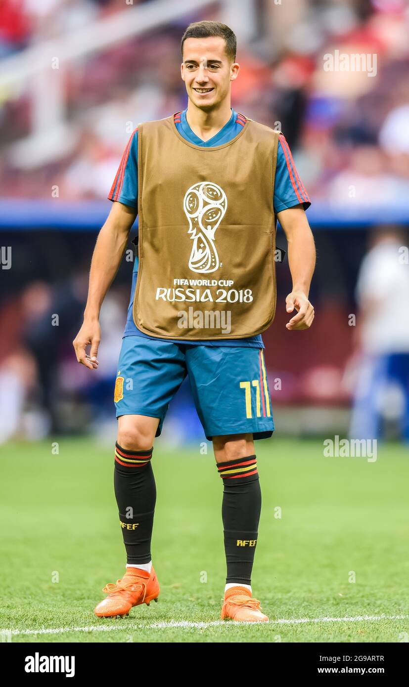 Mosca, Russia – 1 luglio 2018. La nazionale di calcio spagnola sostituisce lo zenzero Lucas Vazquez prima della Coppa del mondo FIFA 2018 turno del 16 Spagna vs Russ Foto Stock