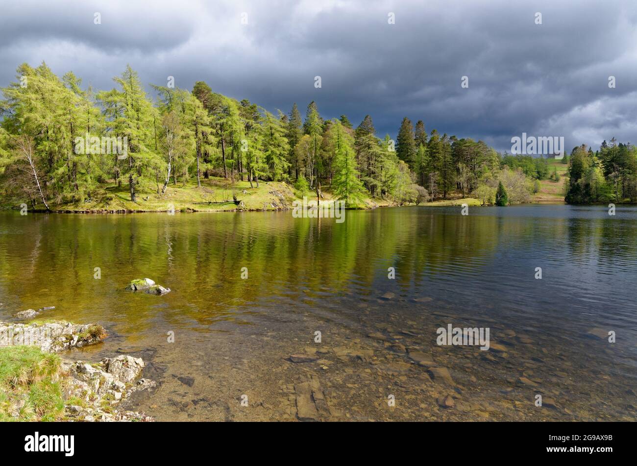Un tranquillo Loch An Eilein Foto Stock
