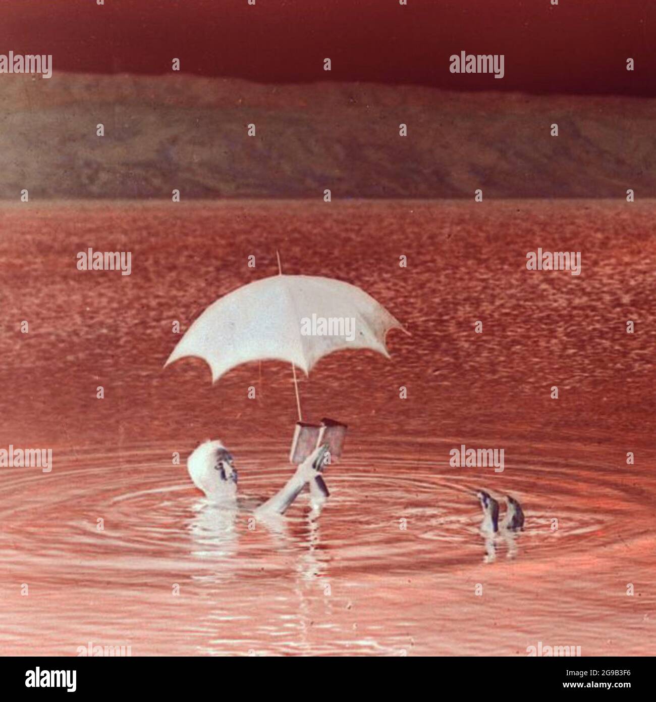 Uomo che galleggia nel Mar Morto con libro e ombrello in mano Foto stock -  Alamy