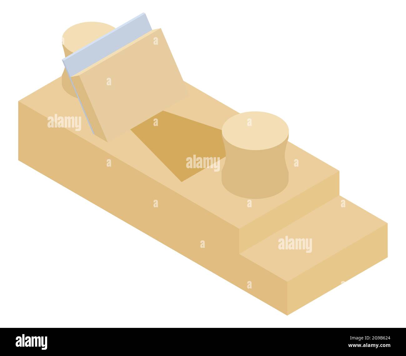 Piano Jack in legno, isolato su sfondo bianco, piano Jack, vettore piano legno. Carpenteria, lavorazione del legno retrò annata Illustrazione Vettoriale