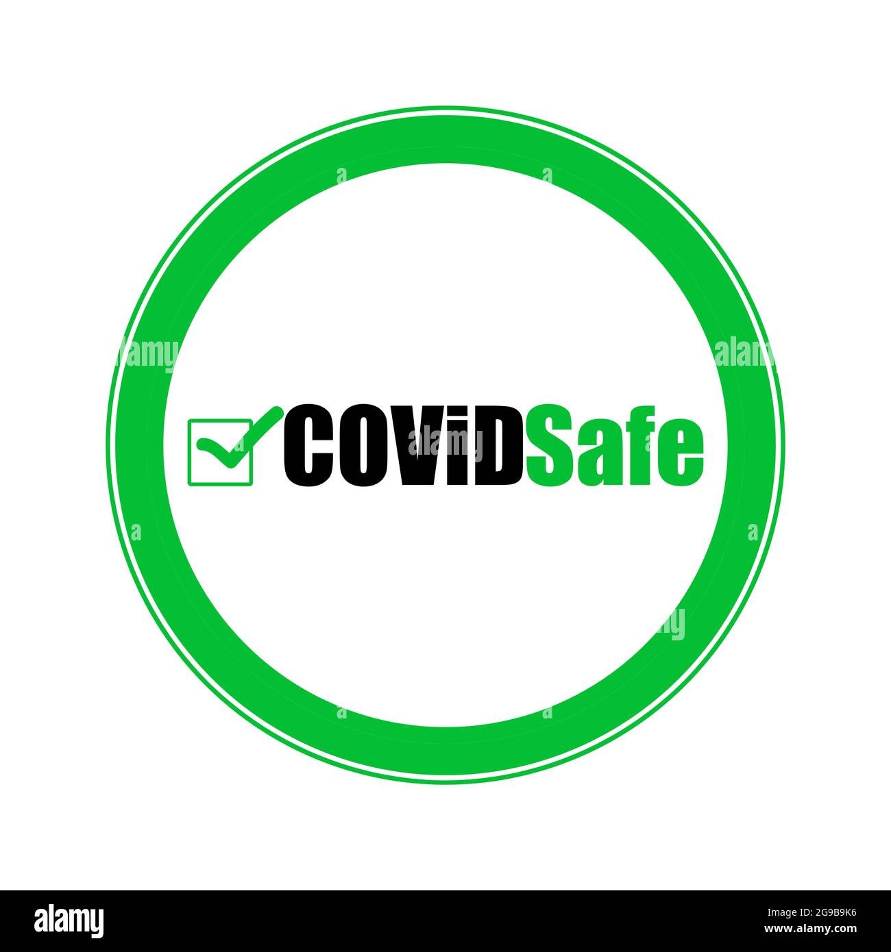 Poster con il simbolo del pulsante Coved Safe Sticker, per i post di marketing e blog delle aziende. Tornare al concetto di conduzione di salute normale -. Covid-19 sicurezza Foto Stock