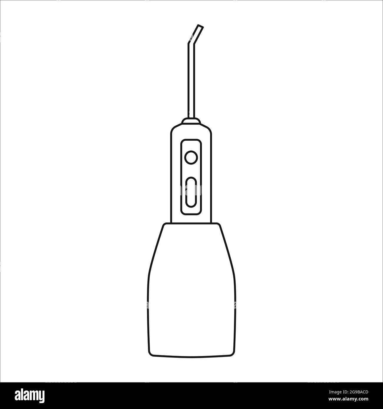 Icona del contorno del vettore irrigatore orale portatile. Simbolo del galleggianti d'acqua isolato su sfondo bianco. Spazzolatrice dentaria per lavaggio interdentale ortodonti Illustrazione Vettoriale