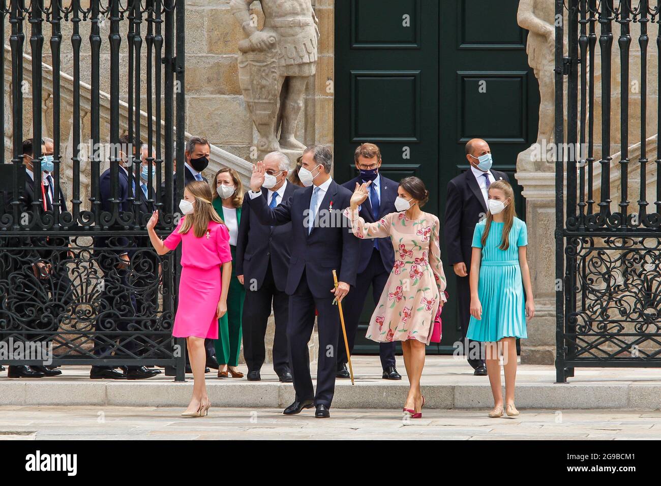 Re Felipe, la regina Letizia, la principessa Leonor e la principessa Sofia frequentano la giornata di San Giacomo alla Cattedrale di Santiago de Compostela, in Spagna, il 25 luglio 2021. Foto di Archie Andrews/ABACAPRESS.COM Foto Stock