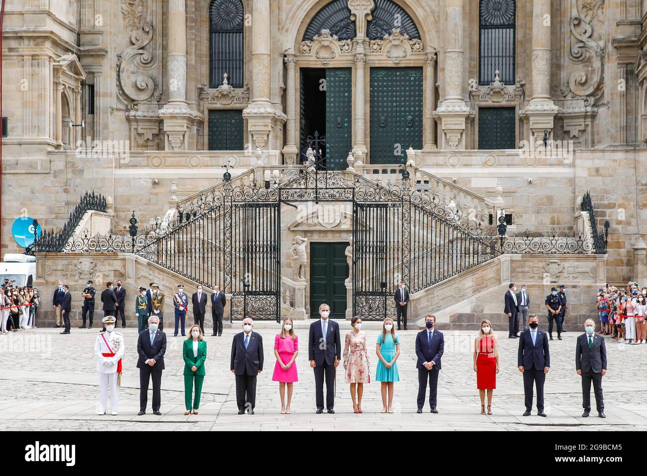 Re Felipe, la regina Letizia, la principessa Leonor e la principessa Sofia frequentano la giornata di San Giacomo alla Cattedrale di Santiago de Compostela, in Spagna, il 25 luglio 2021. Foto di Archie Andrews/ABACAPRESS.COM Foto Stock