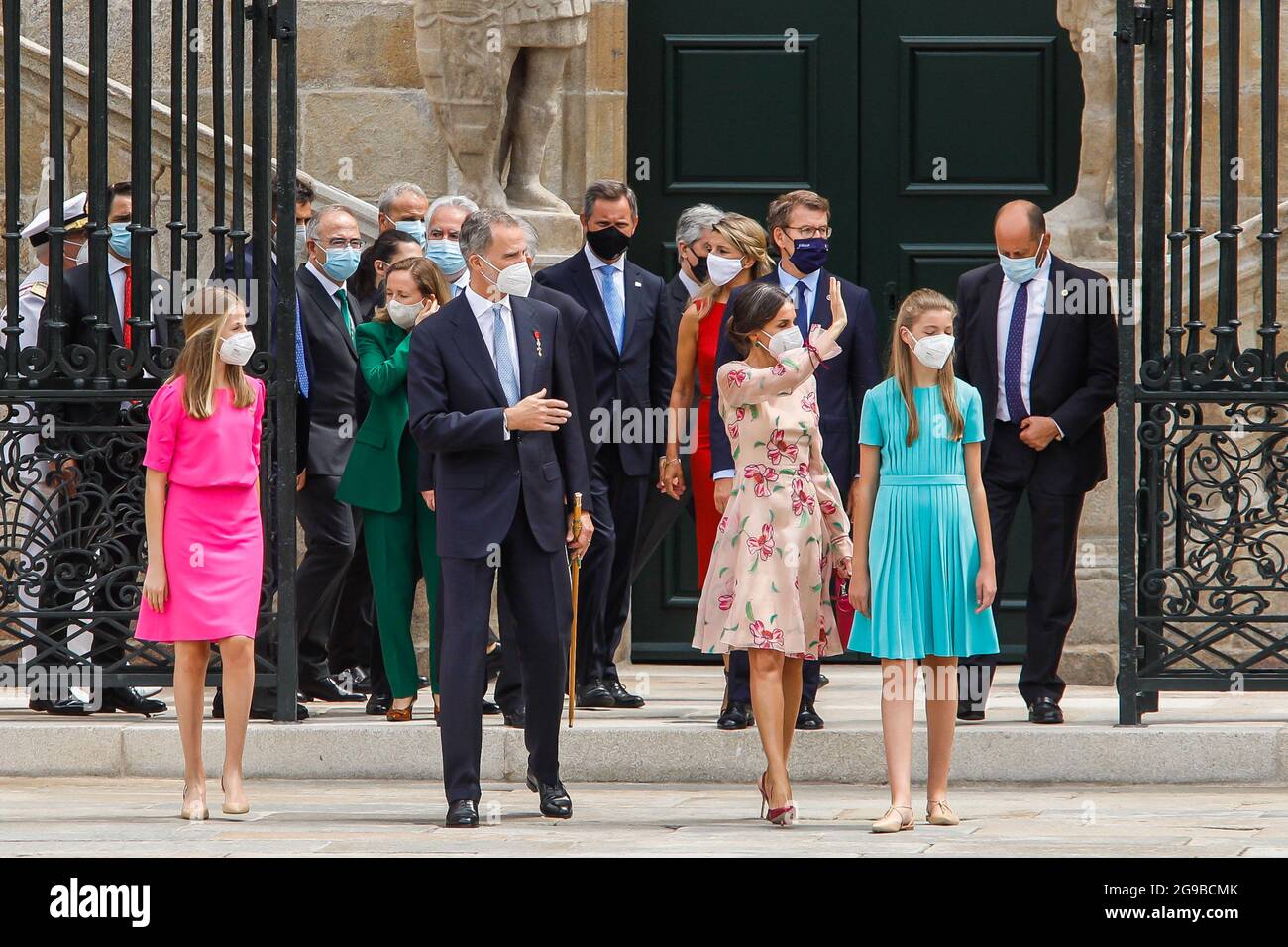 Re Felipe, la regina Letizia, la principessa Leonor e la principessa Sofia frequentano la giornata di San Giacomo alla Cattedrale di Santiago de Compostela, in Spagna, il 25 luglio 2021. Foto di Archie Andrews/ABACAPRESS.COM Foto Stock