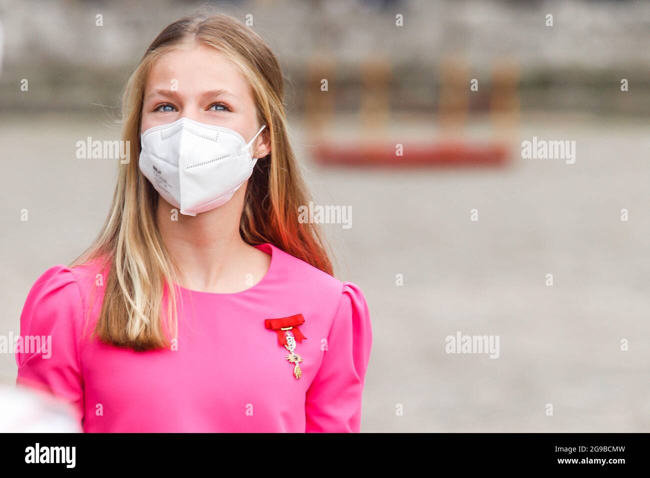 Re Felipe, la regina Letizia, la principessa Leonor e la principessa Sofia frequentano la giornata di San Giacomo alla Cattedrale di Santiago de Compostela, in Spagna, il 25 luglio 2021. Foto di Archie Andrews/ABACAPRESS.COM Foto Stock