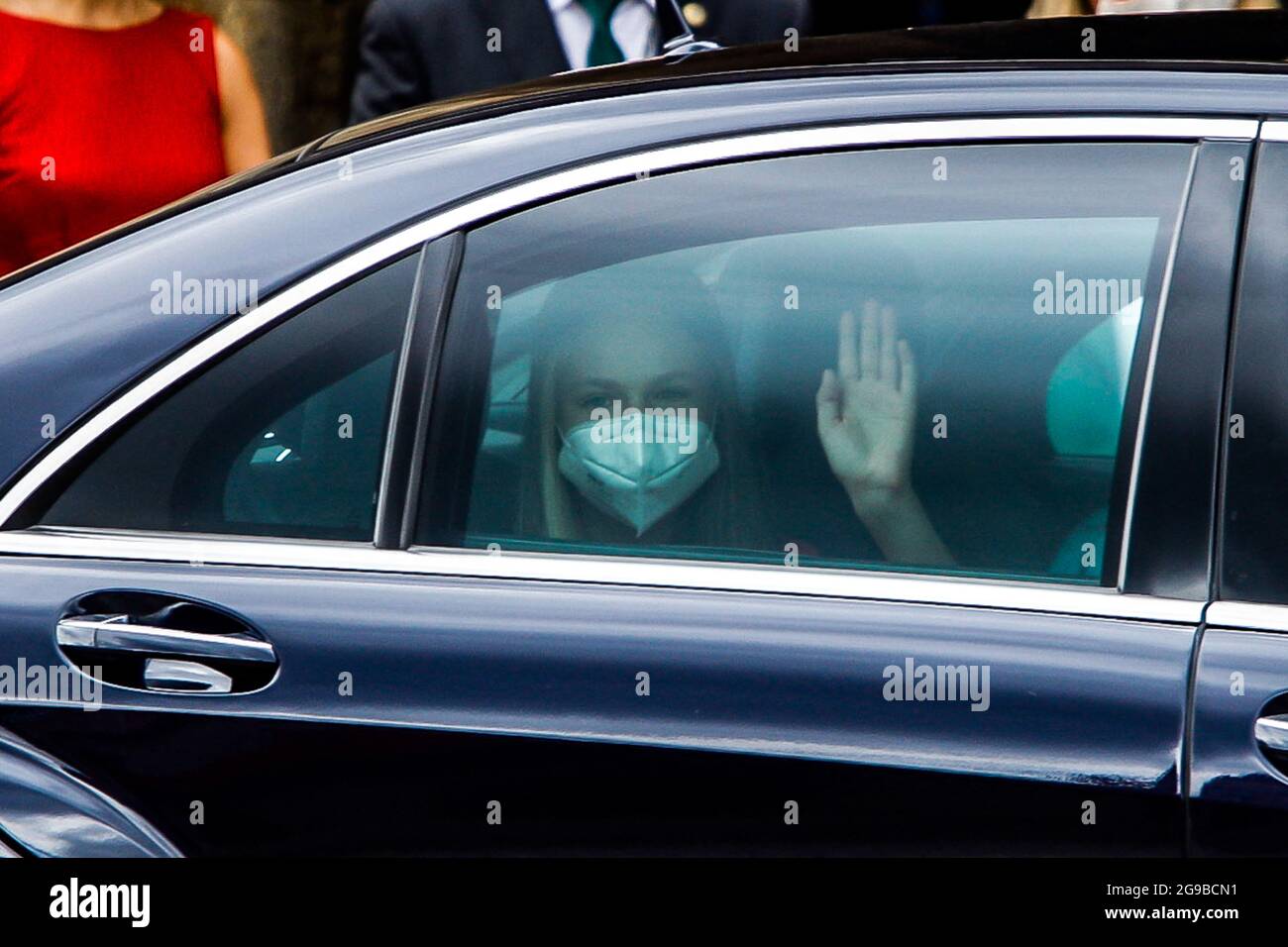 Re Felipe, la regina Letizia, la principessa Leonor e la principessa Sofia frequentano la giornata di San Giacomo alla Cattedrale di Santiago de Compostela, in Spagna, il 25 luglio 2021. Foto di Archie Andrews/ABACAPRESS.COM Foto Stock