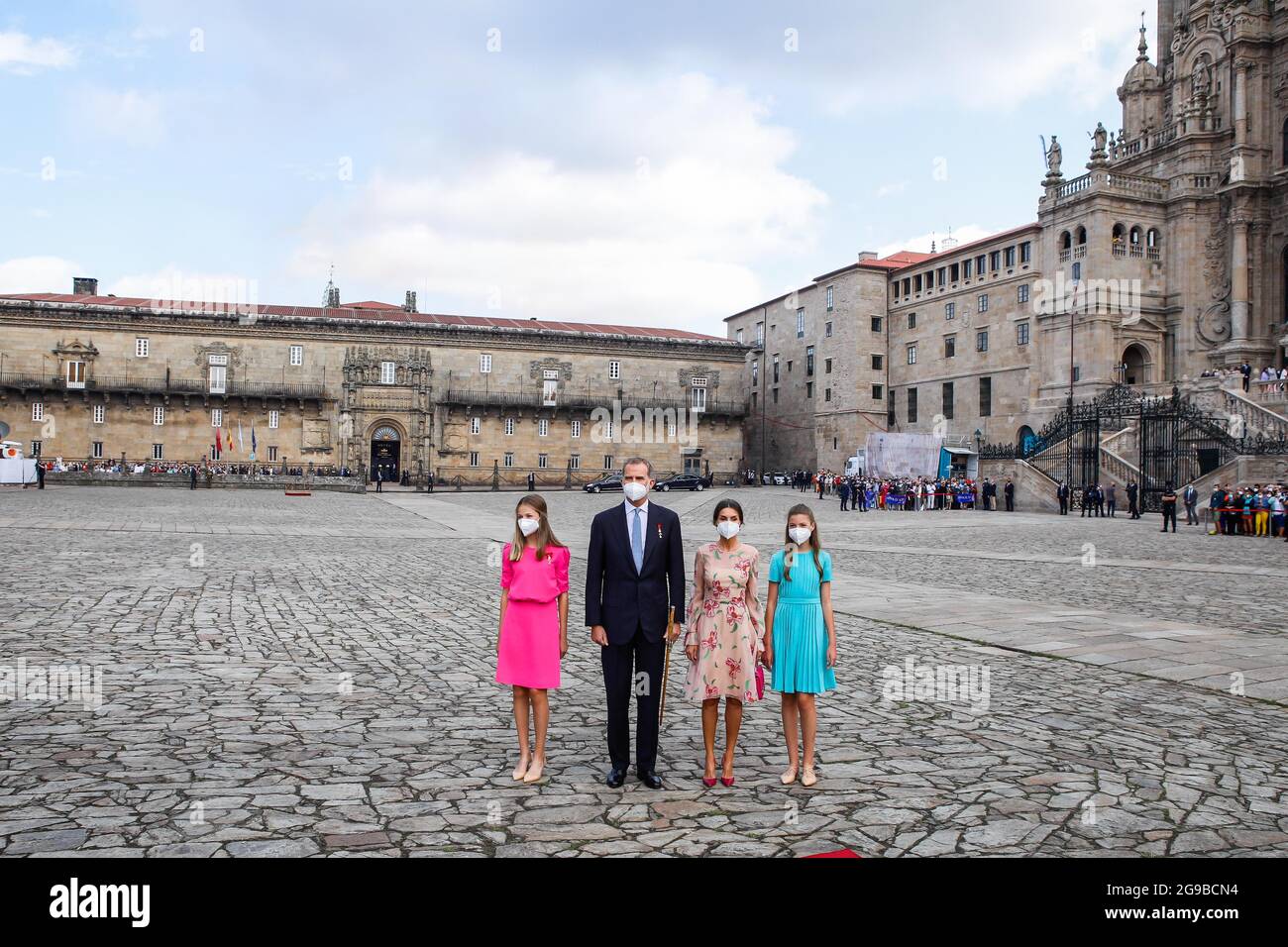 Re Felipe, la regina Letizia, la principessa Leonor e la principessa Sofia frequentano la giornata di San Giacomo alla Cattedrale di Santiago de Compostela, in Spagna, il 25 luglio 2021. Foto di Archie Andrews/ABACAPRESS.COM Foto Stock