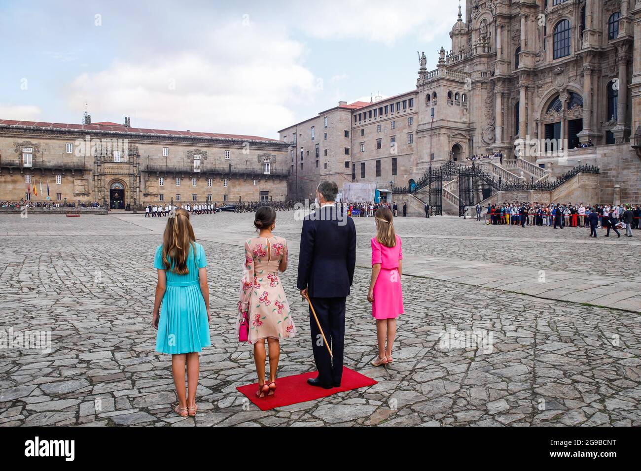 Re Felipe, la regina Letizia, la principessa Leonor e la principessa Sofia frequentano la giornata di San Giacomo alla Cattedrale di Santiago de Compostela, in Spagna, il 25 luglio 2021. Foto di Archie Andrews/ABACAPRESS.COM Foto Stock
