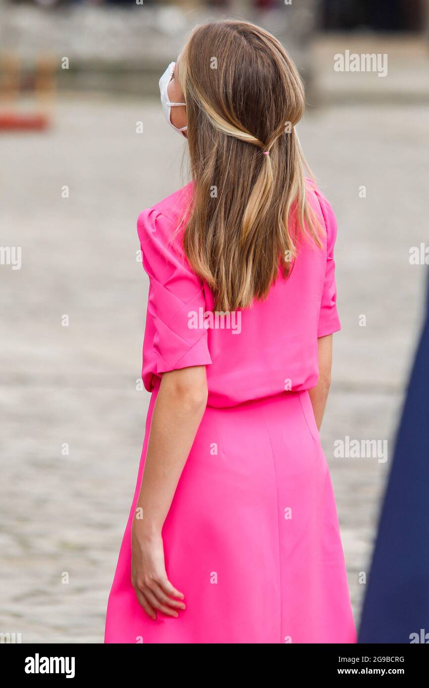 Re Felipe, la regina Letizia, la principessa Leonor e la principessa Sofia frequentano la giornata di San Giacomo alla Cattedrale di Santiago de Compostela, in Spagna, il 25 luglio 2021. Foto di Archie Andrews/ABACAPRESS.COM Foto Stock