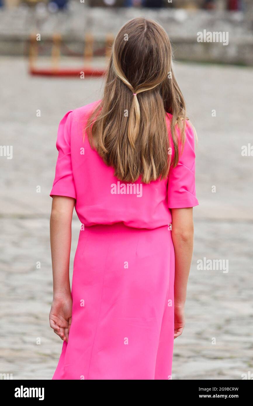 Re Felipe, la regina Letizia, la principessa Leonor e la principessa Sofia frequentano la giornata di San Giacomo alla Cattedrale di Santiago de Compostela, in Spagna, il 25 luglio 2021. Foto di Archie Andrews/ABACAPRESS.COM Foto Stock
