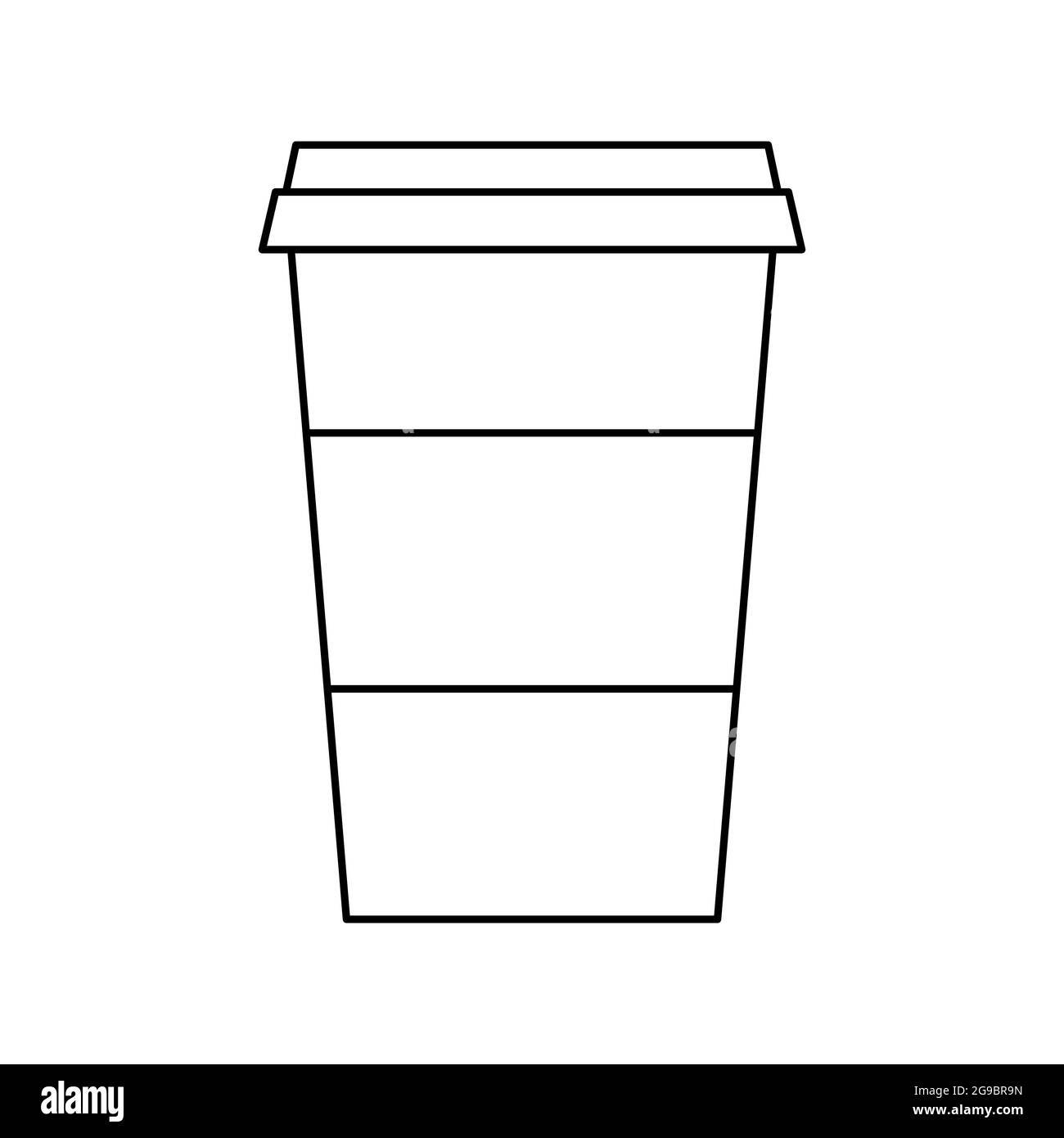 Icona vettore take away coffee Cup. Contorno segno caffè da andare. Tazza di plastica monouso, fast food. Tazza di carta classica isolata su sfondo bianco. Logo f Illustrazione Vettoriale