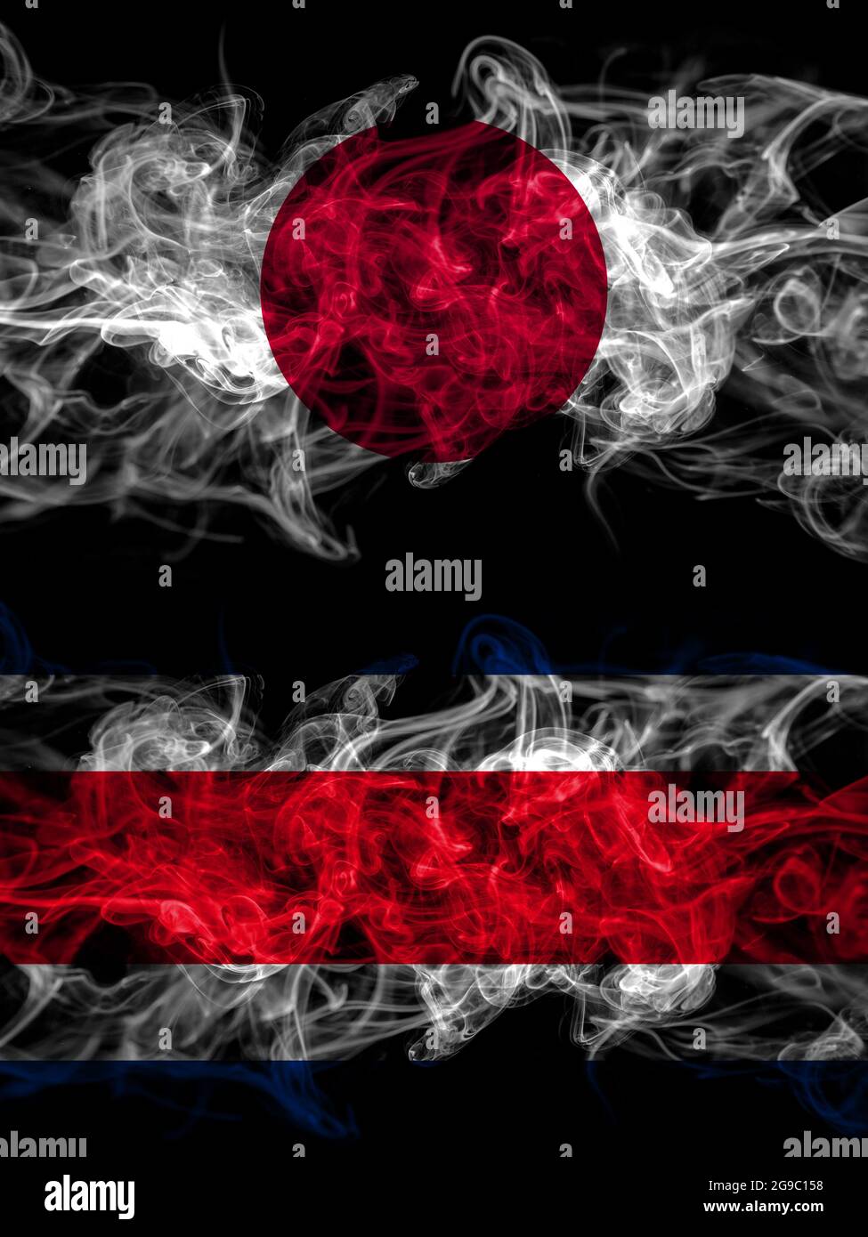 Bandiere di fumo di Giappone, Giappone e Costa Rica Foto Stock