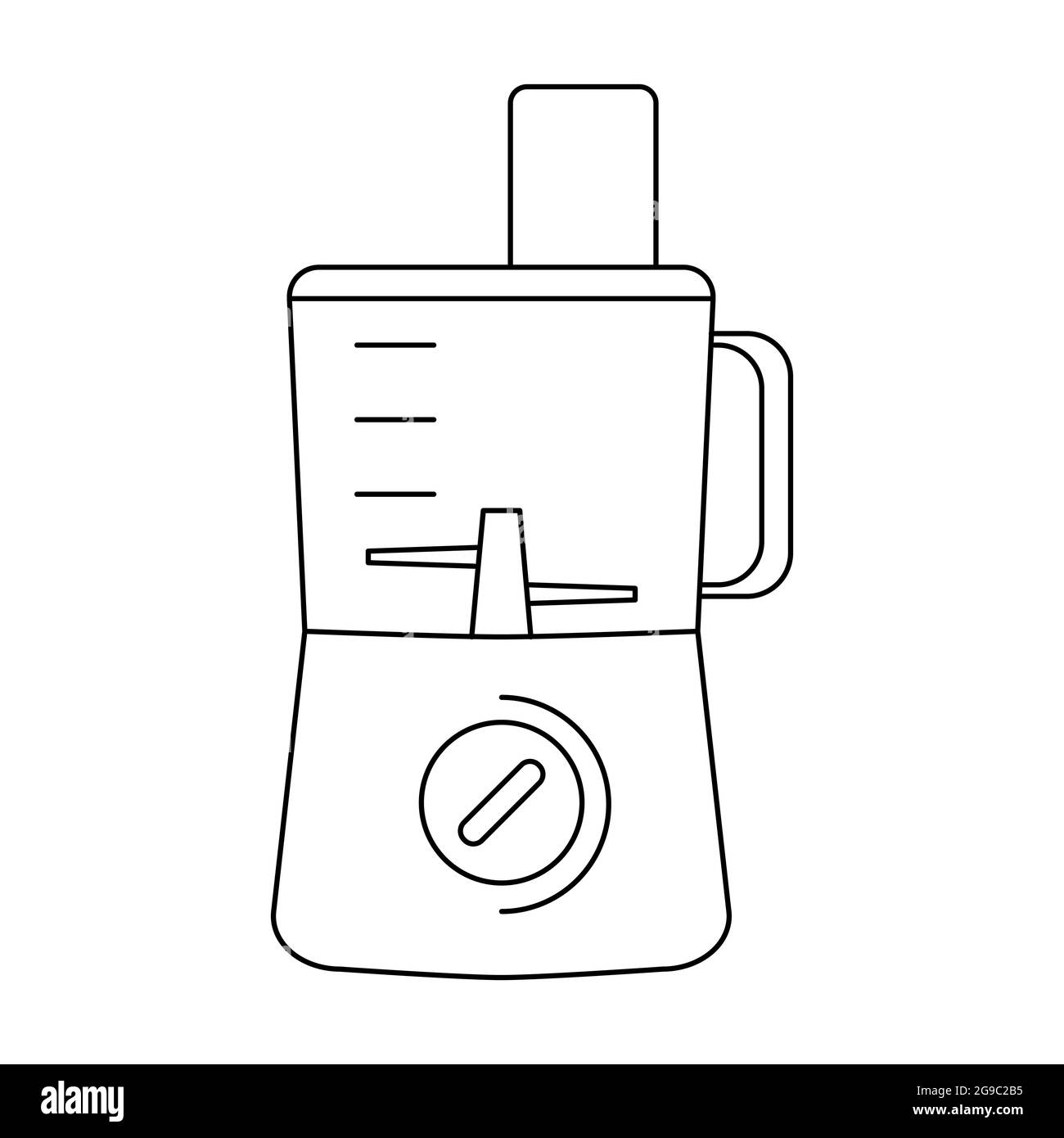 Icona del profilo del robot da cucina. Simbolo del frullatore a linee sottili isolato su sfondo bianco. Illustrazione vettoriale per il web design. Piccolo apparecchio per cucina e. Illustrazione Vettoriale