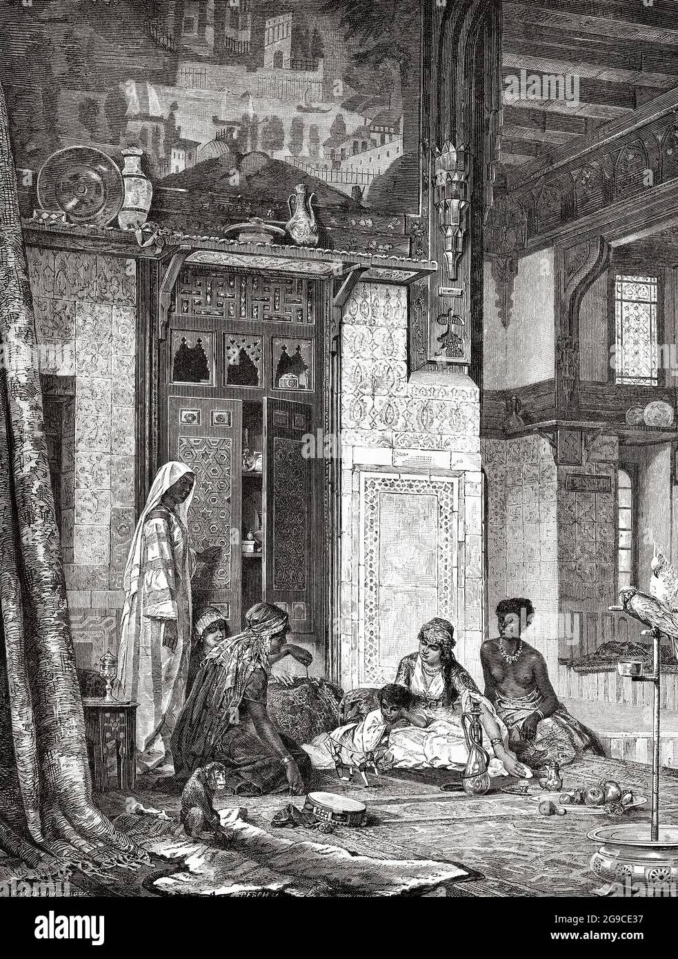Harem, tempi dei Califfi. Egitto, Nord Africa. Antica illustrazione del 19 ° secolo inciso da El Mundo Ilustrado 1879 Foto Stock