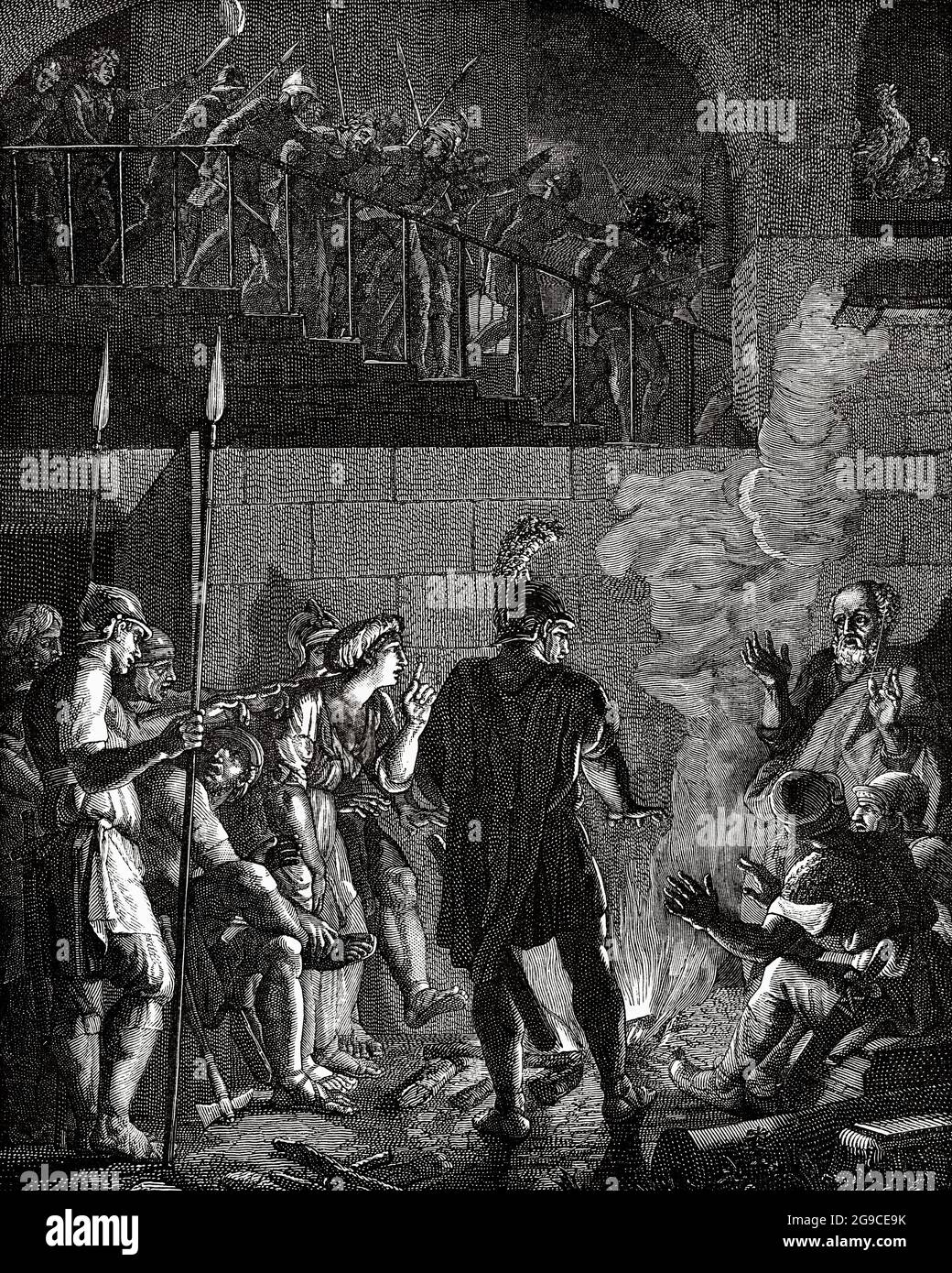 San Pietro negando Gesù Cristo. Vecchio 19 ° secolo inciso illustrazione da Gesù Cristo di Veuillot 1881 Foto Stock