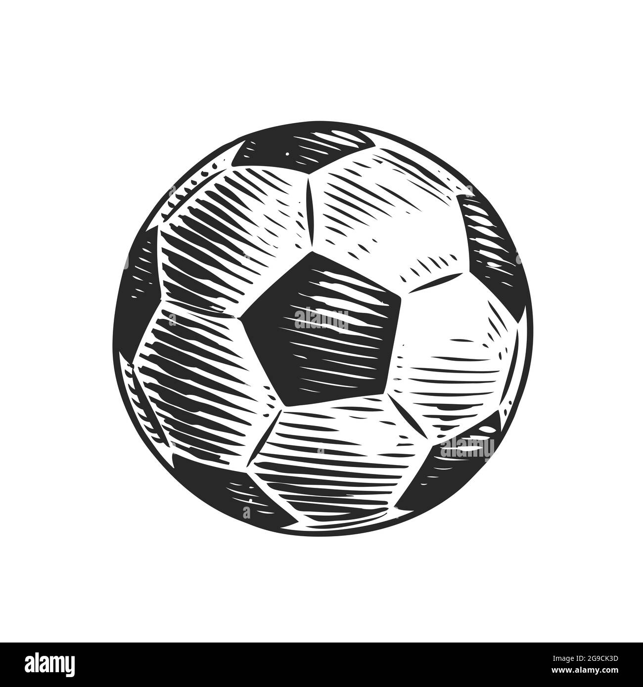 Pallone da calcio su bianco. Schizzo disegnato a mano in stile vintage. Illustrazione vettoriale Illustrazione Vettoriale