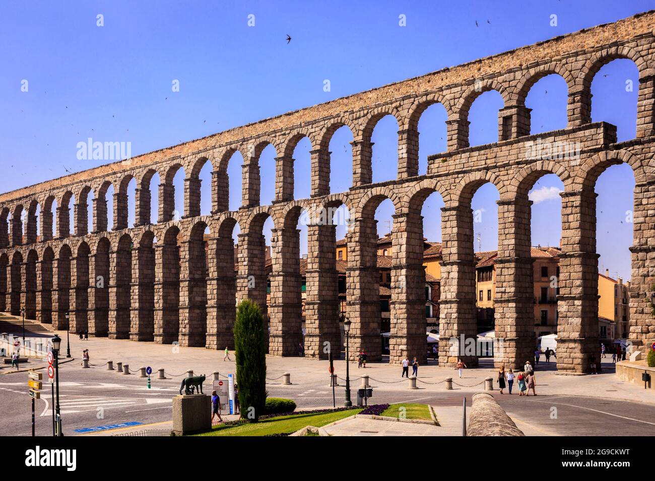 L'acquedotto di Segovia, un monumento romano nominato Patrimonio dell'Umanità dall'UNESCO. Spagna. Foto Stock