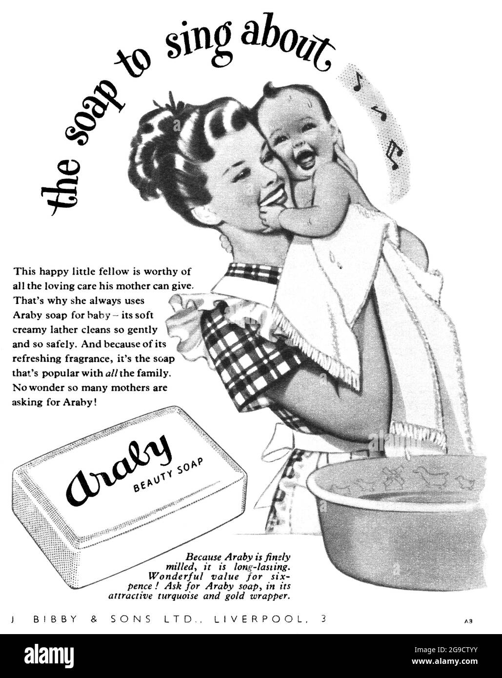 1949 pubblicità britannica per il sapone Araby. Foto Stock