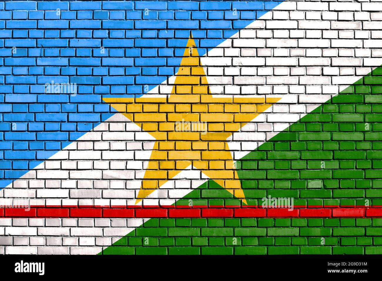 Bandiera di Stato di Roraima, Brasile dipinto su muro di mattoni Foto Stock
