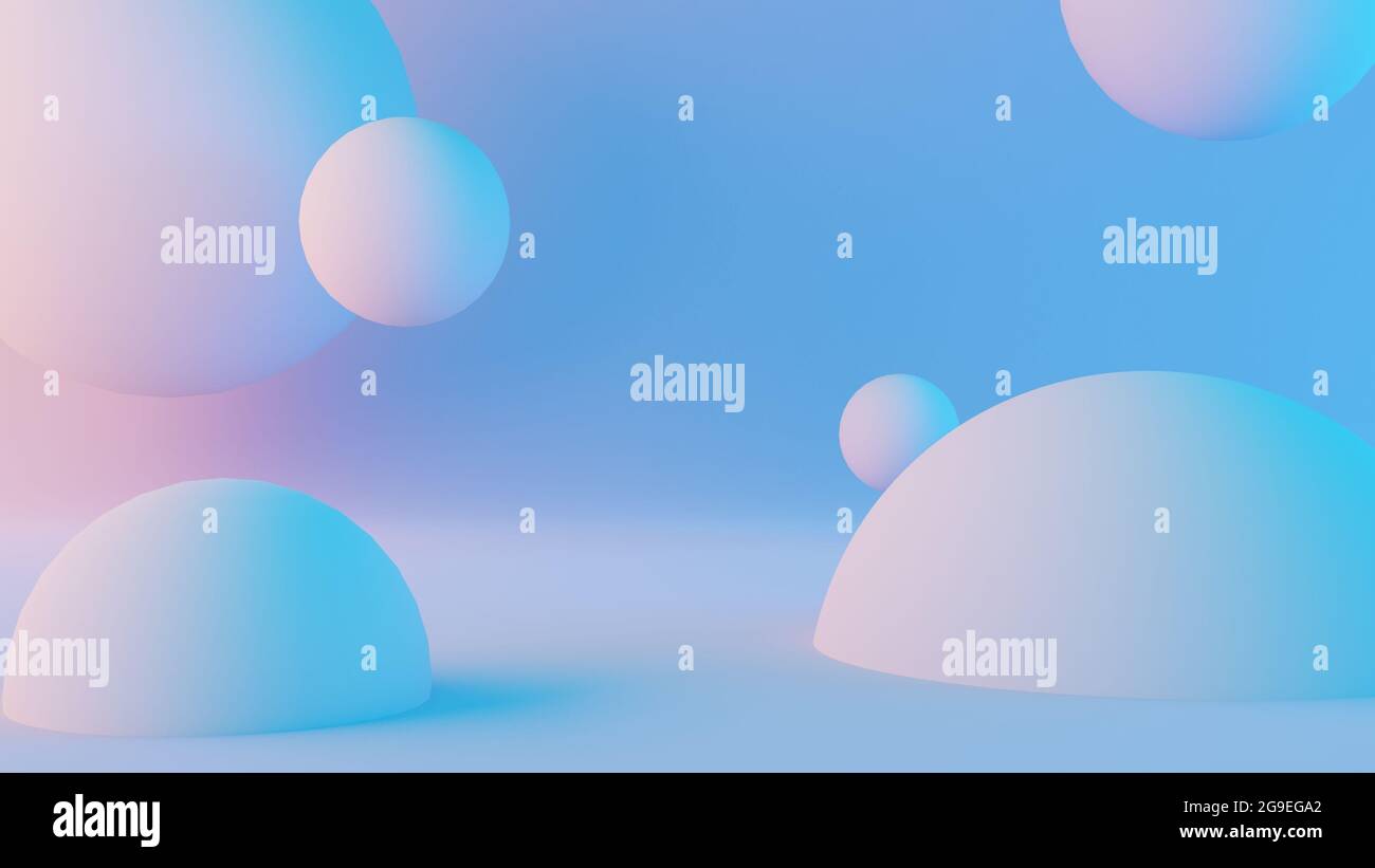 Rendering 3d, moderno gradiente astratto palline e sfere sfondo di colore geometrico con spazio di copia Foto Stock