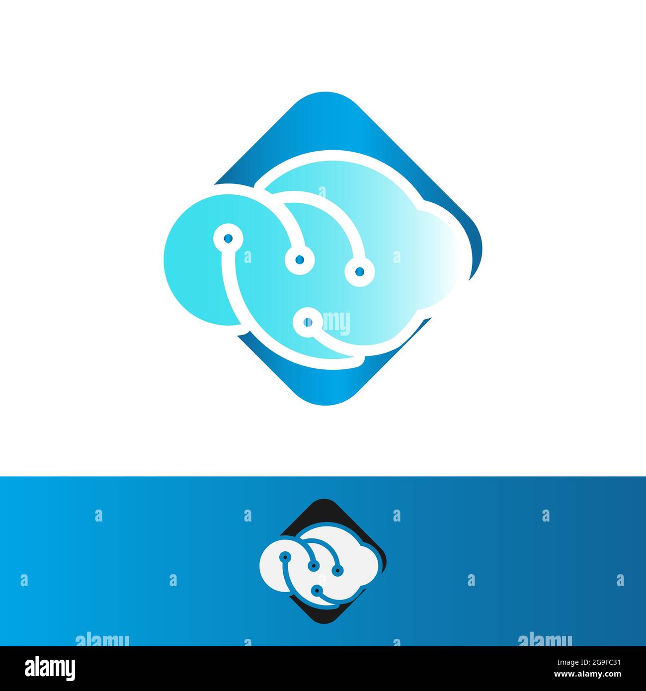 La combinazione di Clouds e segni tecnologici per il design del logo Digital Tech Cloud firma le illustrazioni vettoriali Illustrazione Vettoriale