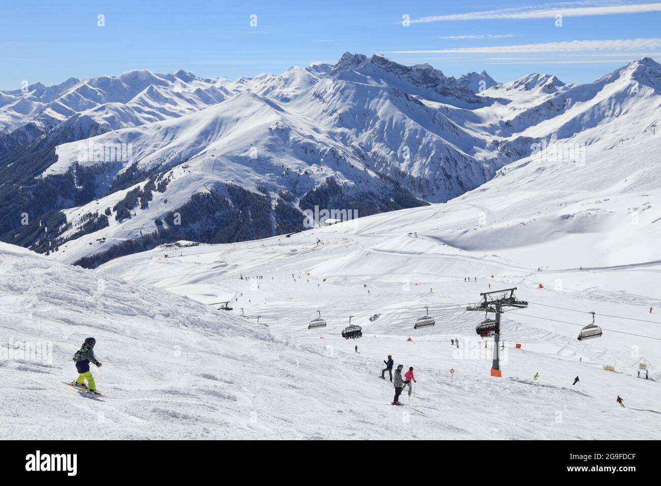 Mayrhofen - Alpi austriache stazione sciistica invernale in Tirolo. Alpi centrali austriache. Monte Horberg. Foto Stock