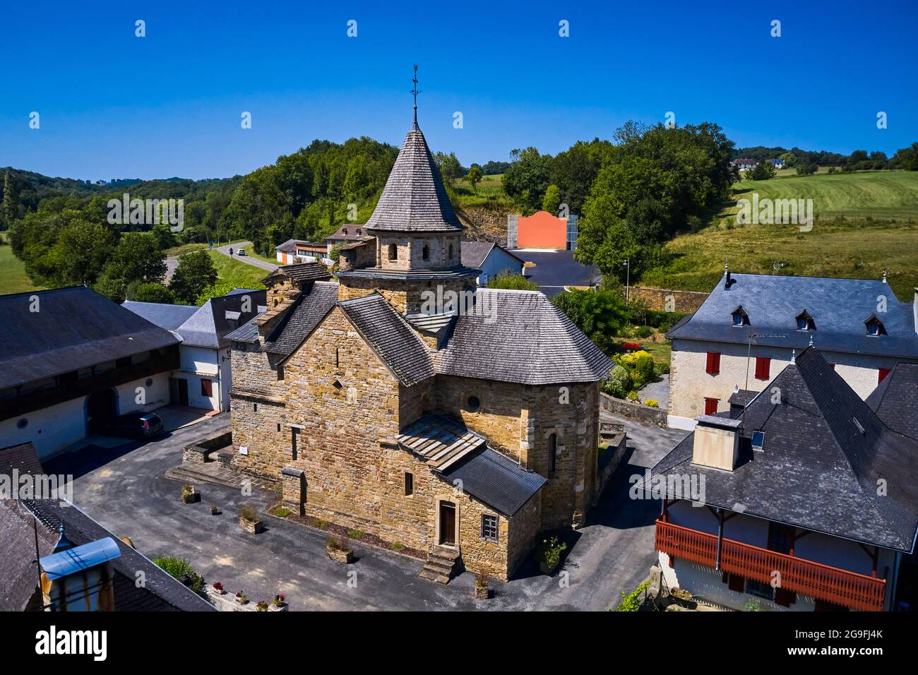 Francia, Pyrénées-Atlantiques (64), Paesi Baschi, Mauleon, l'Hospital-Saint-Blaise elencato come Patrimonio Mondiale dall'UNESCO, esempio di Hispano Moorish A. Foto Stock