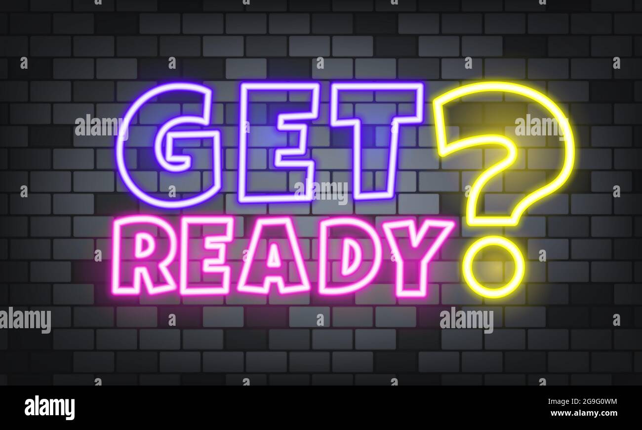 Preparati al neon su sfondo di pietra. Preparati. Per il commercio, il marketing e la pubblicità. Vettore su sfondo isolato. EPS 10. Illustrazione Vettoriale