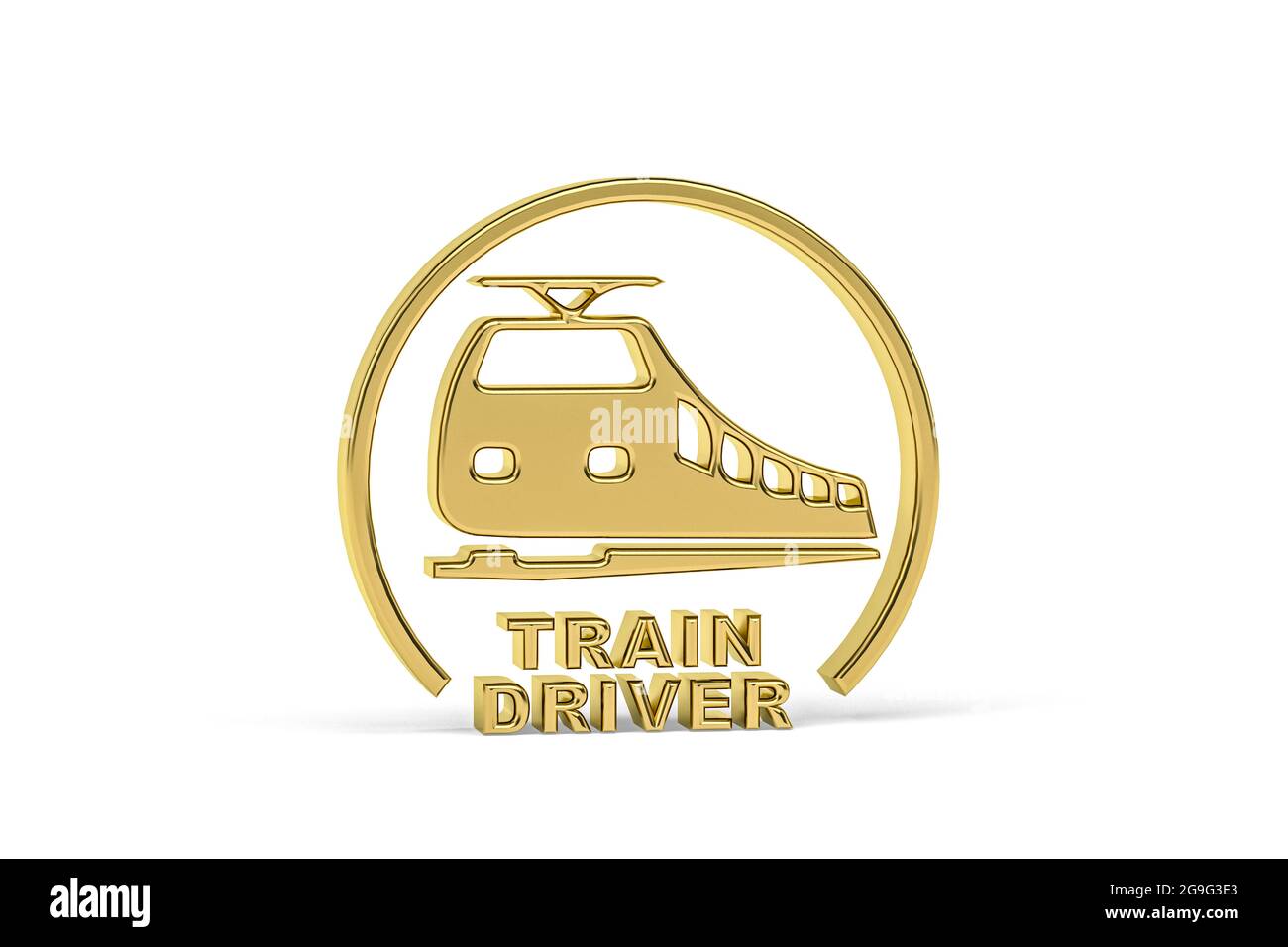 Icona Golden 3d Train driver isolata su sfondo bianco - rendering 3D Foto Stock