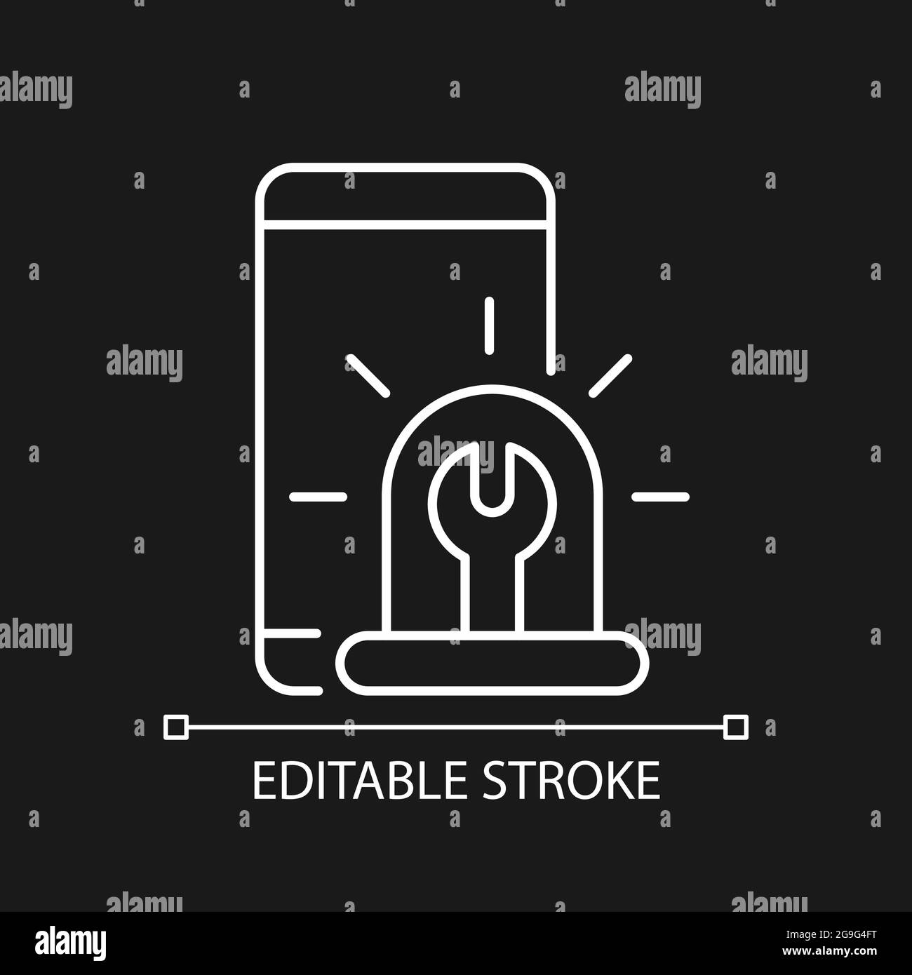 Il telefono urgente ripara l'icona lineare bianca per il tema scuro Illustrazione Vettoriale