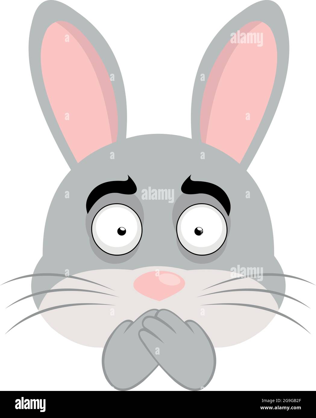 Illustrazione vettoriale dell'emoticon del volto di un coniglio fumetto che ricopre la bocca con le mani Illustrazione Vettoriale