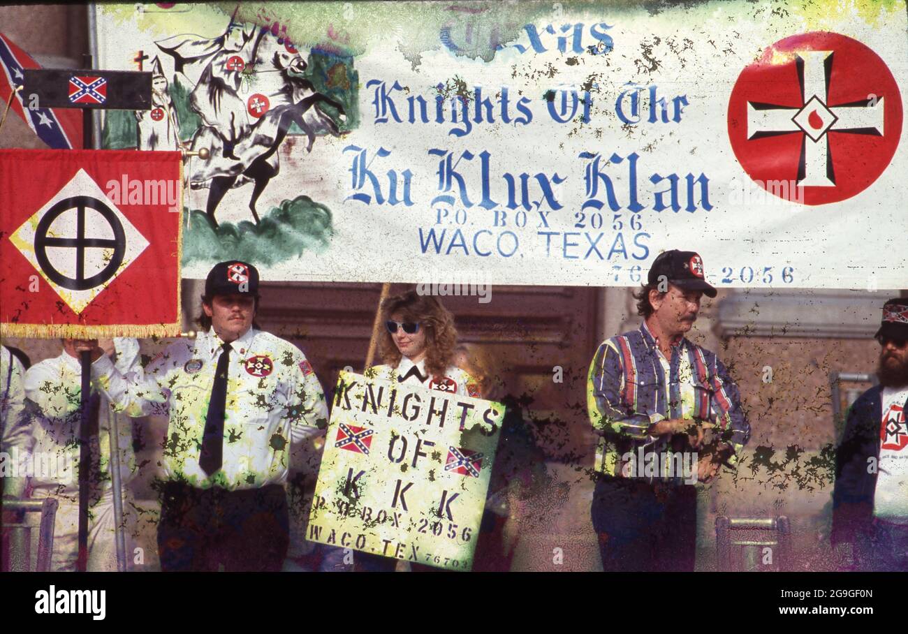KKK rally durante il G7 Summit di Houston, 1990 Foto Stock