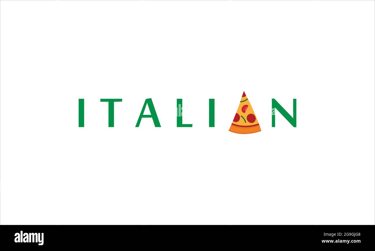 Logo italiano verde con il simbolo di illustrazione del disegno della fetta di pizza Illustrazione Vettoriale