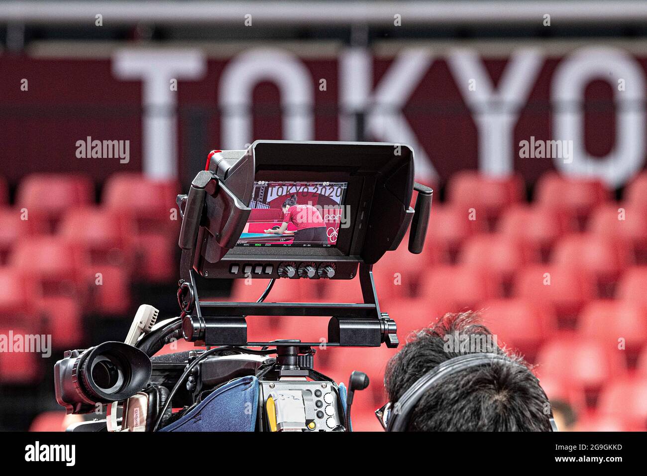 'Olimpiadi della televisione'; registrato nella sala da ping pong; ping pong, single, uomini il 26 luglio 2021; Olimpiadi estive 2020, dal 23.07. - 08.08.2021 a Tokyo/Giappone. Foto Stock