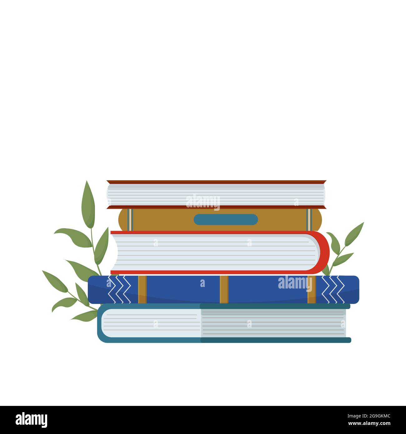 Stack di diversi libri in stile cartoon isolato su sfondo bianco. Elemento di design elegante. Istruzione, concetto di ricerca. Illustrazione vettoriale Illustrazione Vettoriale