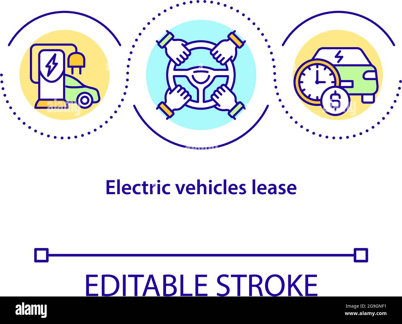 Icona del concetto di leasing dei veicoli elettrici. Illustrazione Vettoriale